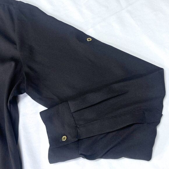 Black Collar Exposed with Roll up Sleeve Blouse Size M - Picture 4 of 15
